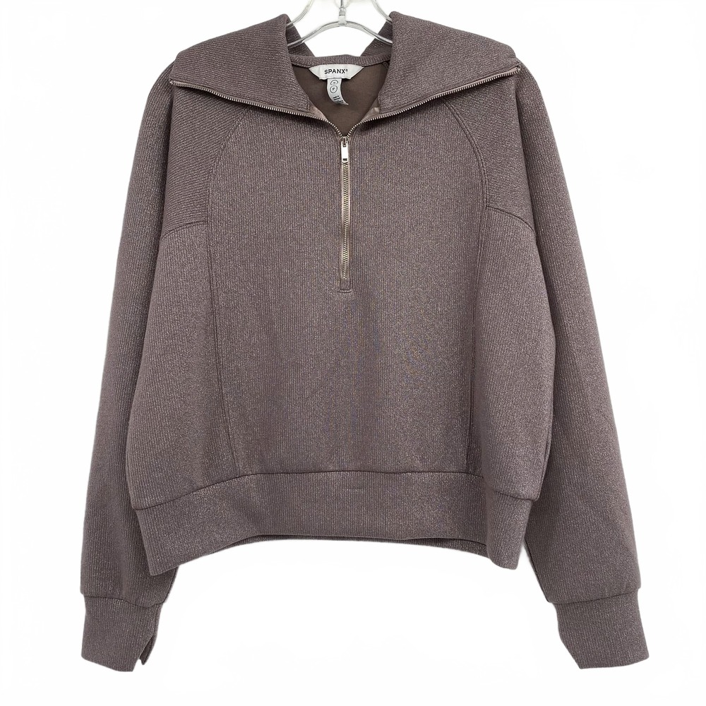 SPANX Taupe Brown Metallic Half Zip Sweatshirt | Women’s Size S